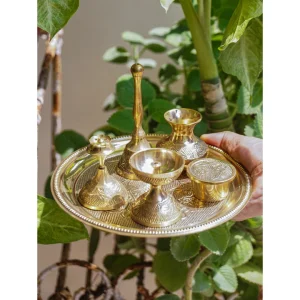 7 pcs brass pooja thali set with box